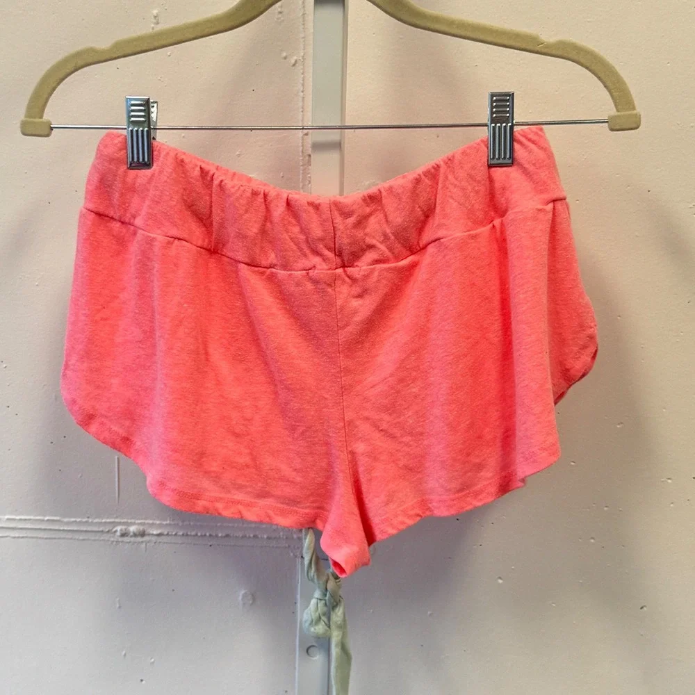 Eberjey Neon Pink Heathered Lounge Shorts Small Drawstring Dolphin Hem Sleepwear